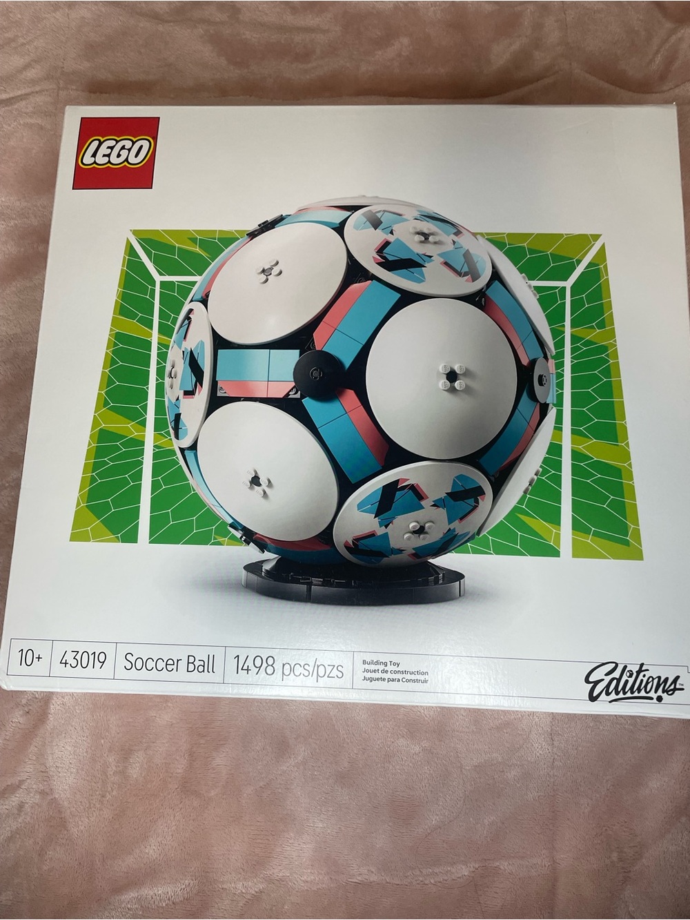 LEGO Soccer Ball Display Model in White, Blue, Pink